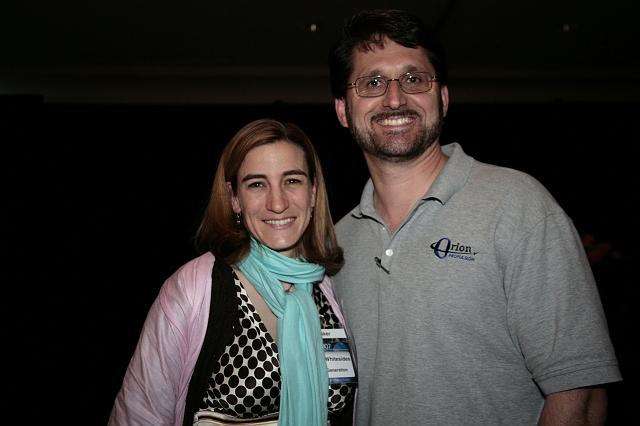 Loretta Hidalgo Whitesides poses with Orion Propulsion President Tim Pickens at the International Space Development Conference